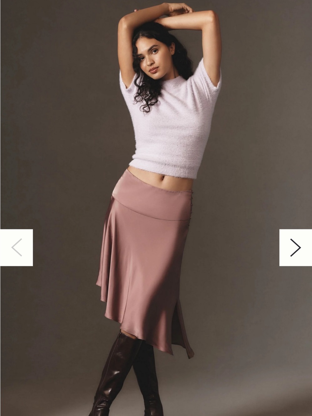 Anthropologie Asymmetrical Satin Midi Skirt in Mauve